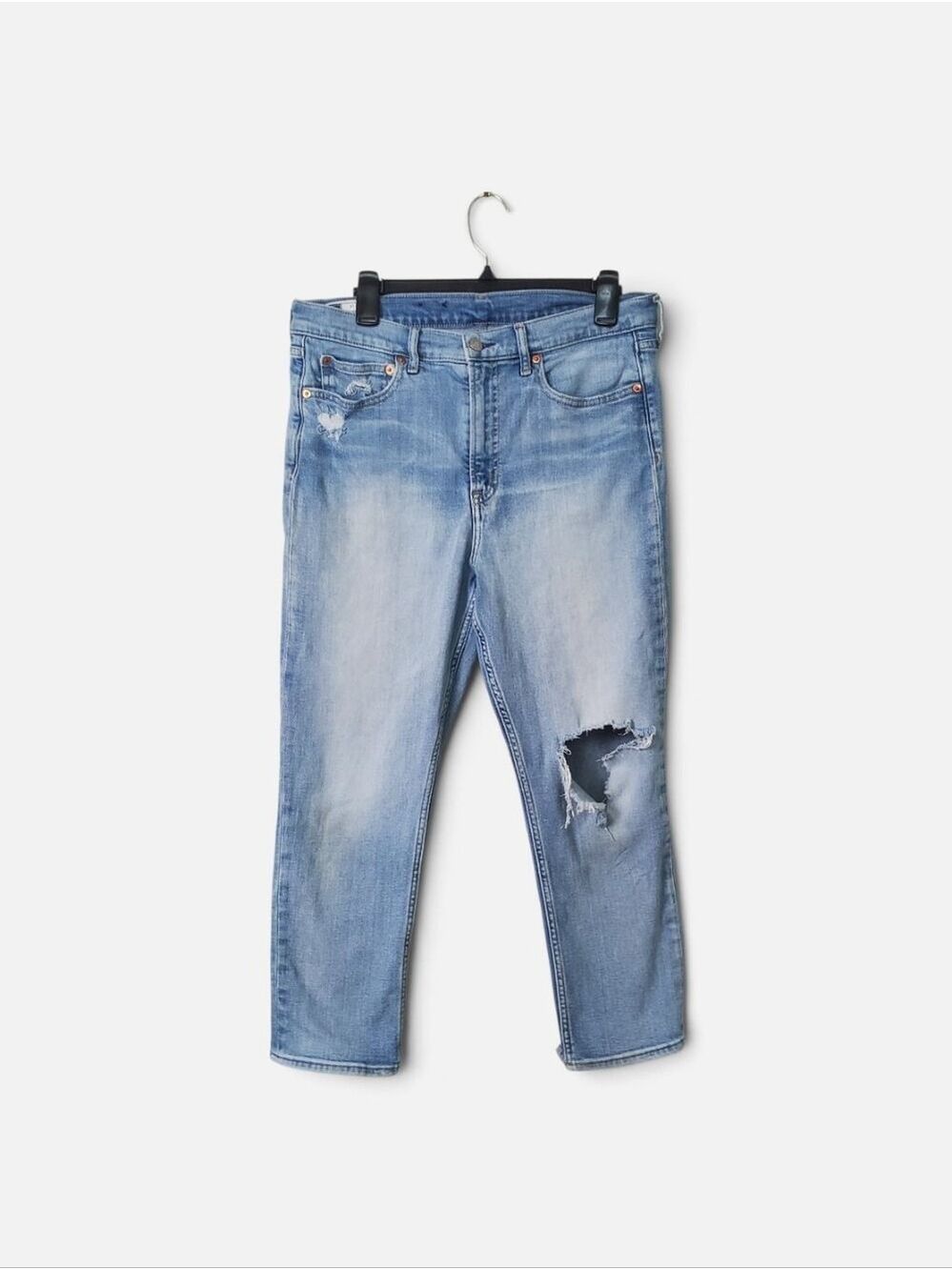 GAP Denim Cigarette High Rise Short Distressed Jeans Light Wash Women's Size 31